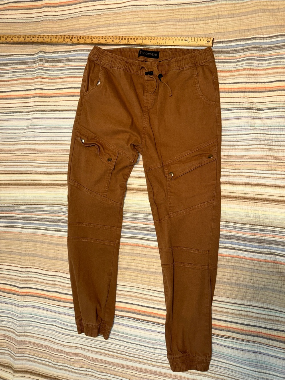 Rocawear Brown Men's Cargo Pants with Elastic and Drawstring Waist